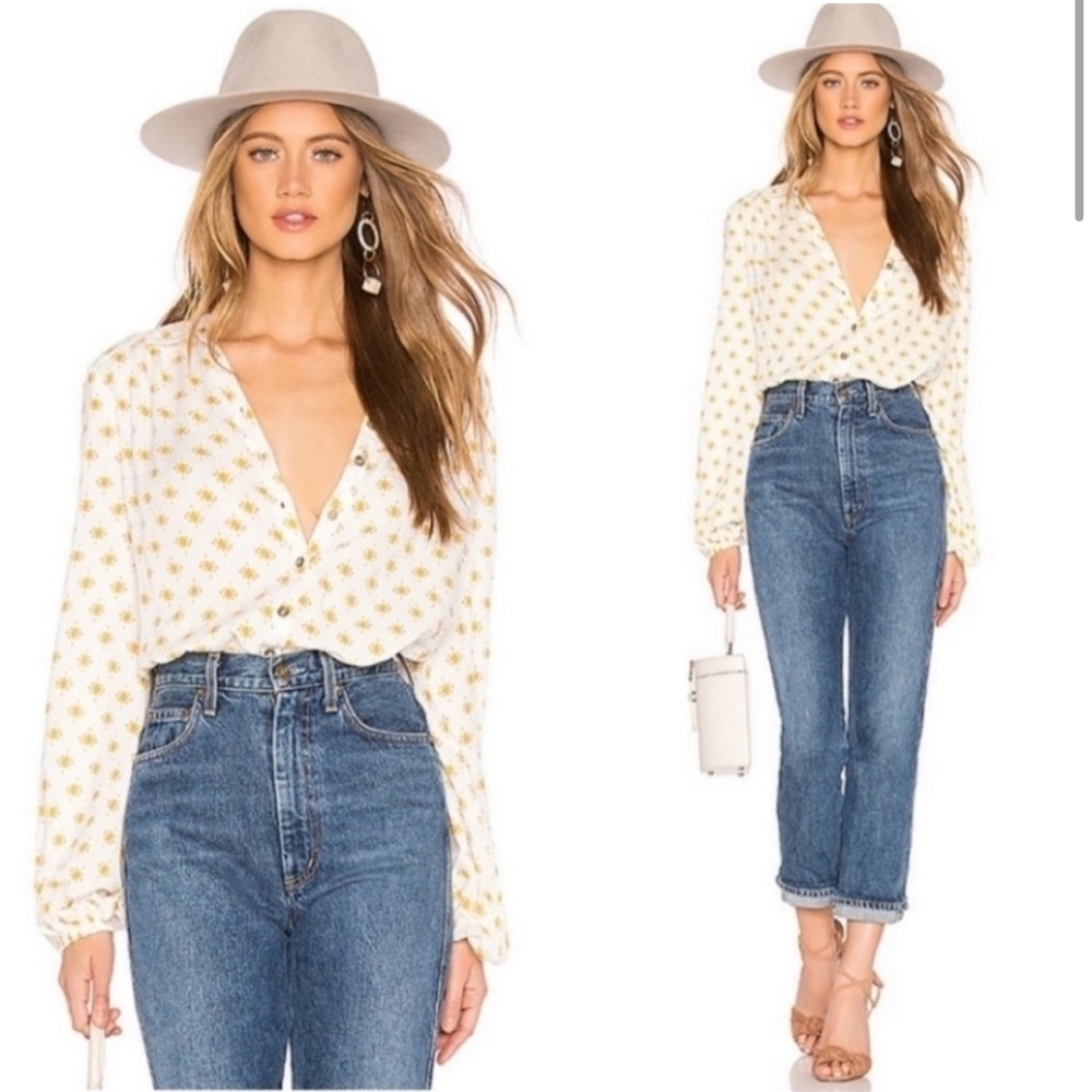 Free People Willow Bodysuit Yellow and White XS